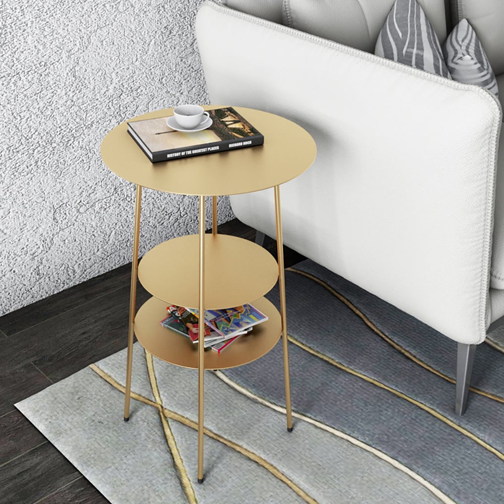 3-Tiered Gold Modern Round End Table with Shelf Metal Frame window image