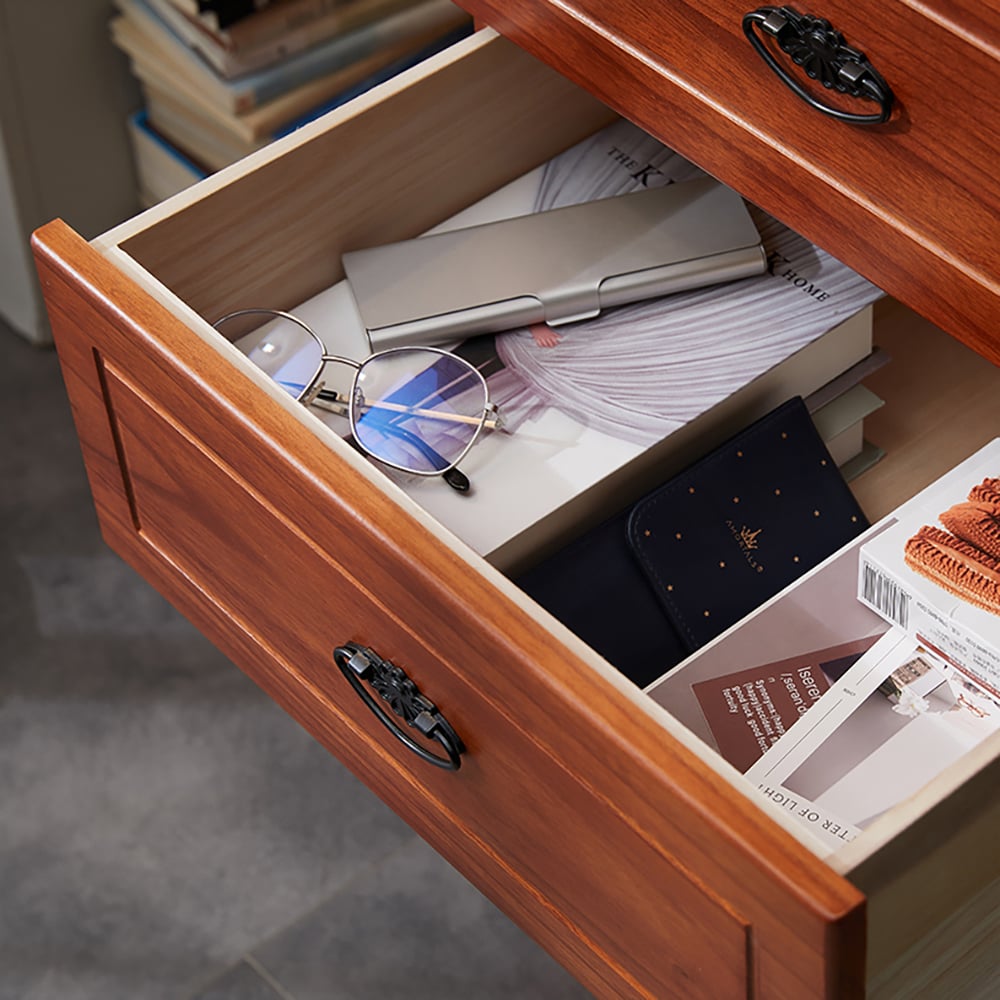 66" Walnut 5-Drawer Chest Accent Cabinet 1 Adjustable Shelf window image