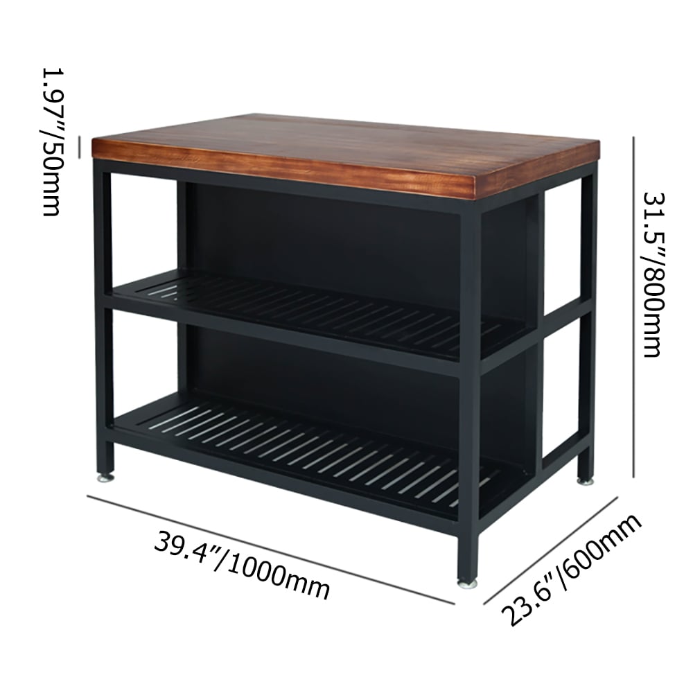 American Style Walnut Kitchen Island 4-Shelf 39" Kitchen Cabinet in Black window image