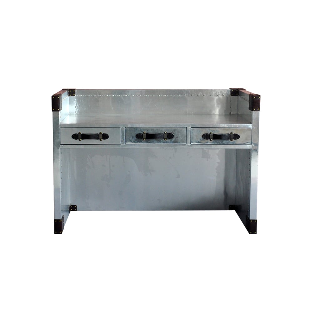 Industrial Silver Home Office Desk with Drawers Aluminum Writing Desk window image