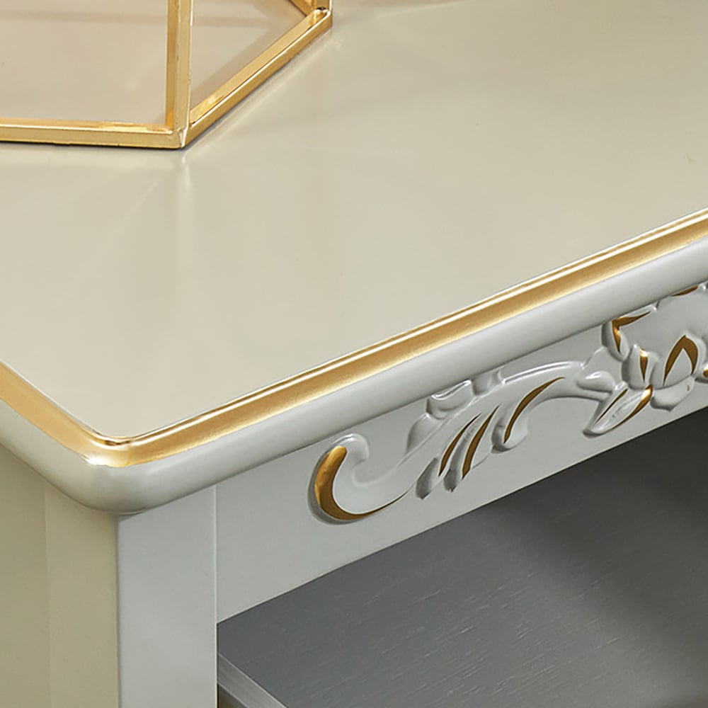 Grijs nachtkastje Amerikaans nachtkastje met 2 lades verguld bloemig reliëf nachtkastje Vensterafbeelding