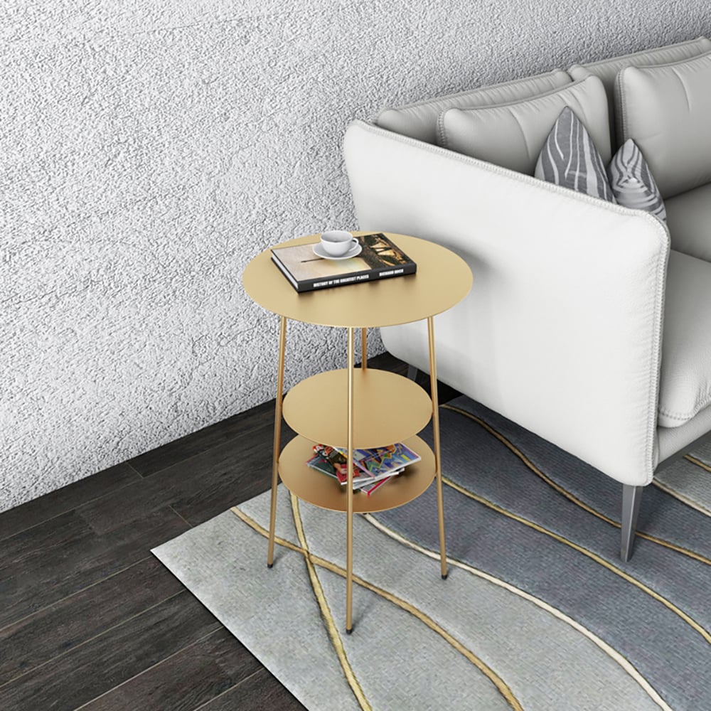 3-Tiered Gold Modern Round End Table with Shelf Metal Frame window image