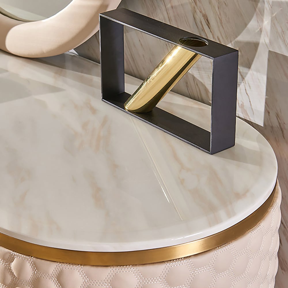 Contemporary Pink Makeup Vanity 1-Drawer Dressing Table Stool Included Gold Finish window image