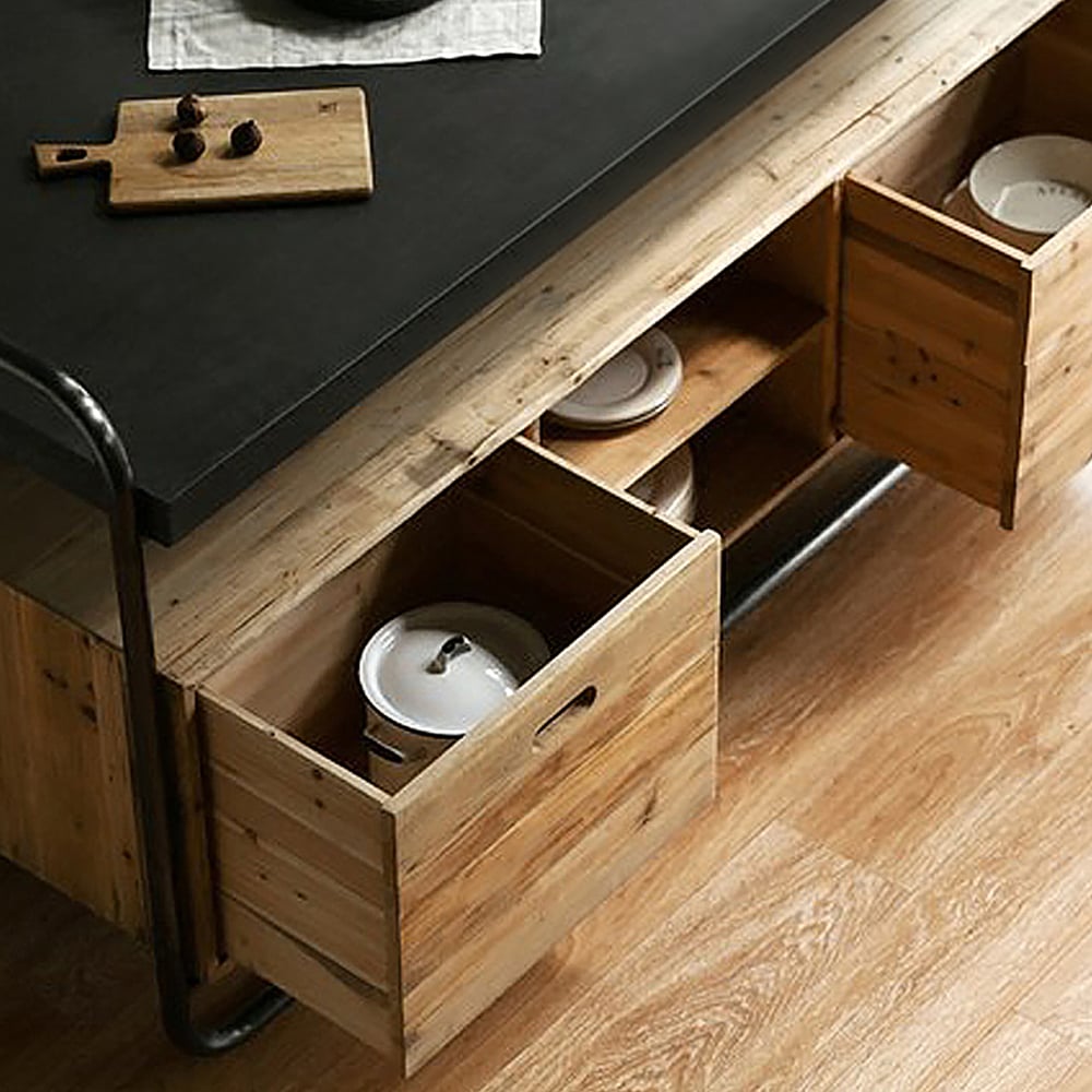 Industrial Rustic Buffet Metal Framed Sideboard with Shelves & Drawers window image