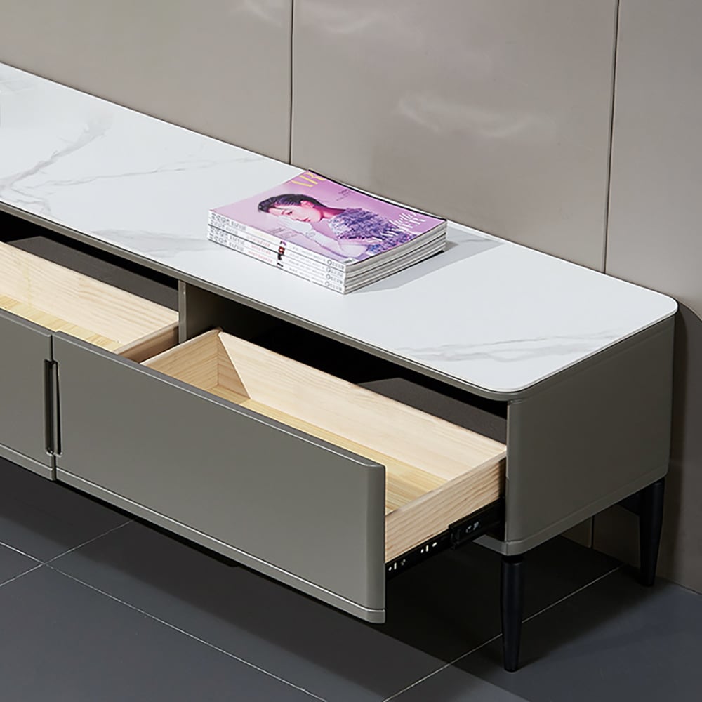Italian Minimalist TV stand Sintered Stone Top Gray Media Console 3-Drawer window image
