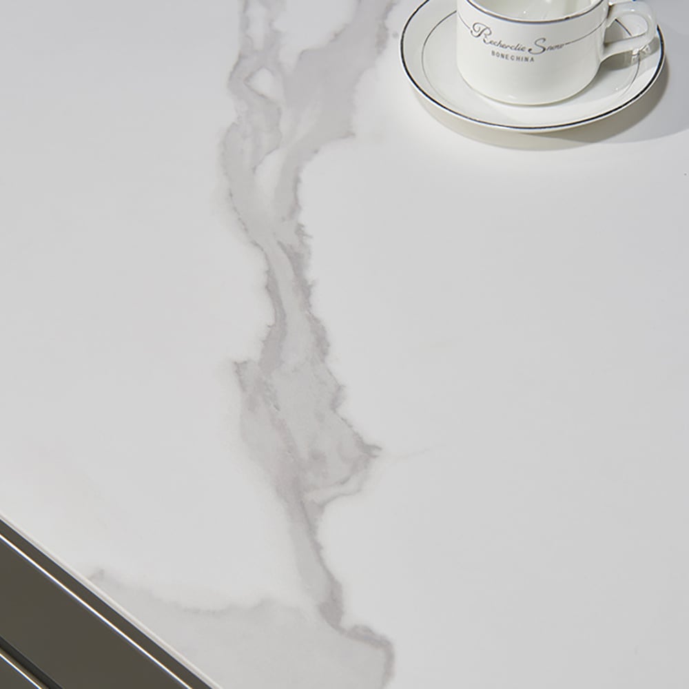 Italian Minimalist TV stand Sintered Stone Top Gray Media Console 3-Drawer window image