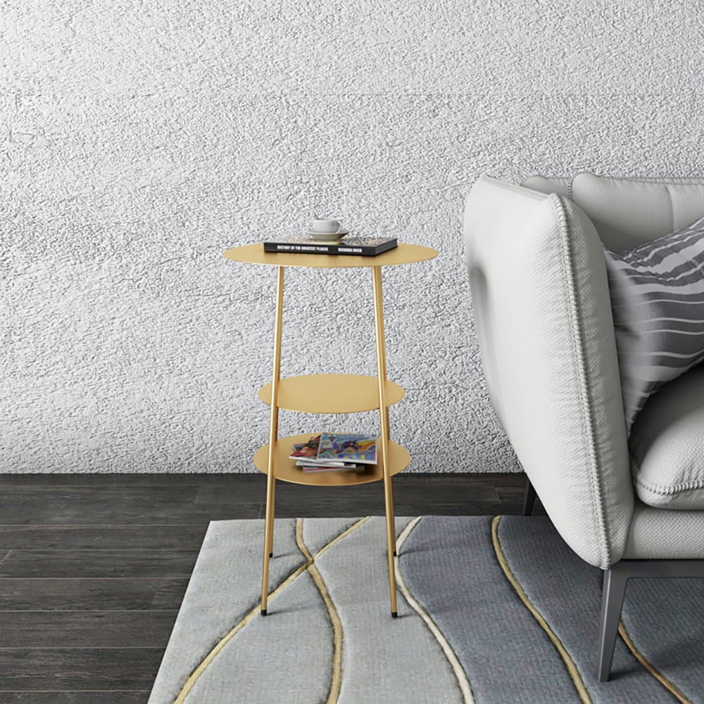 3-Tiered Gold Modern Round End Table with Shelf Metal Frame window image