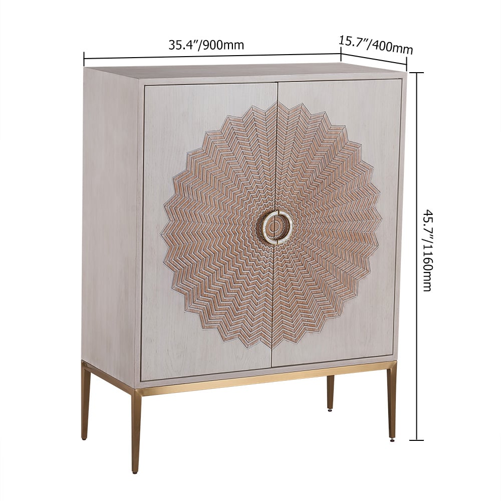 Postmodern Washed White Display Cabinet 2-Door Flower Embossment Accent Cabinet window image