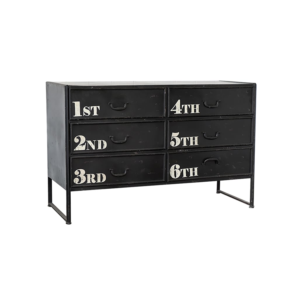 American Black Distressed Bedroom Dresser 6-Drawer Accent Metal Chest window image
