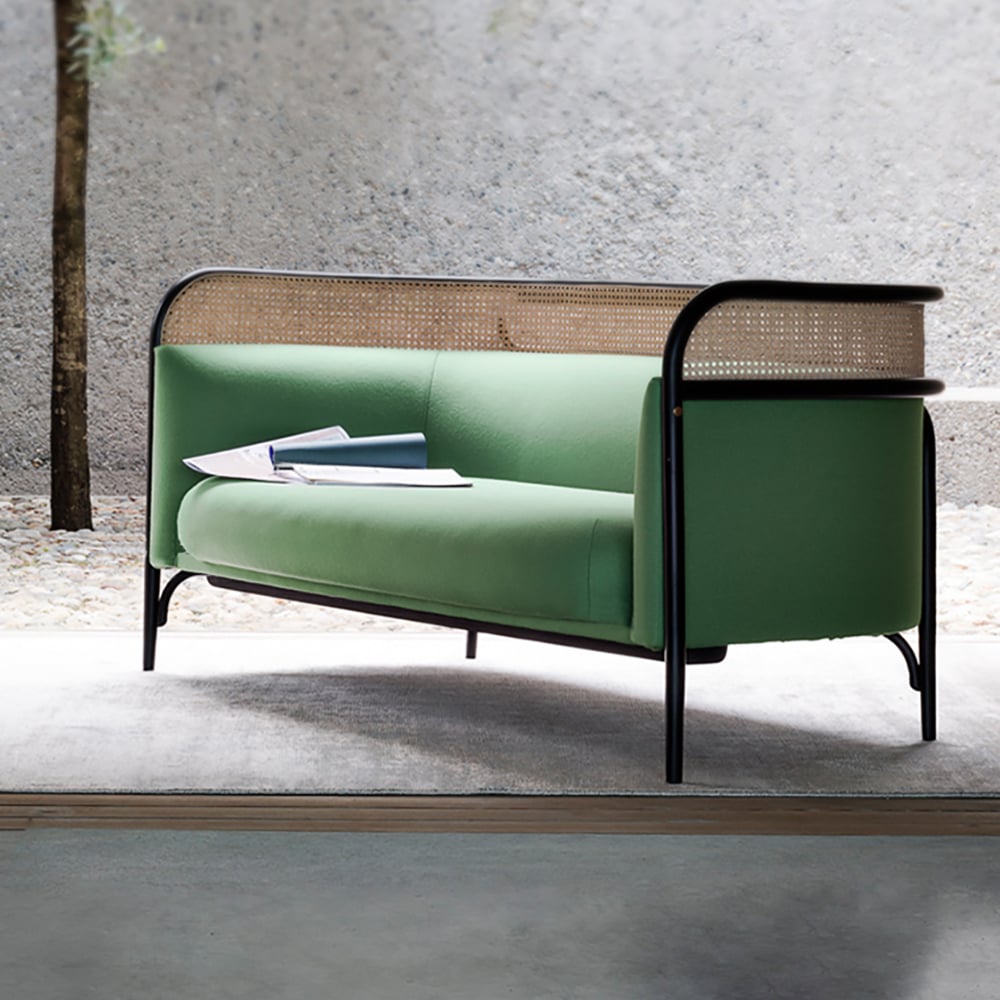 2-Seater Grass Green Polyester Outdoor Sofa with Tight Back window image