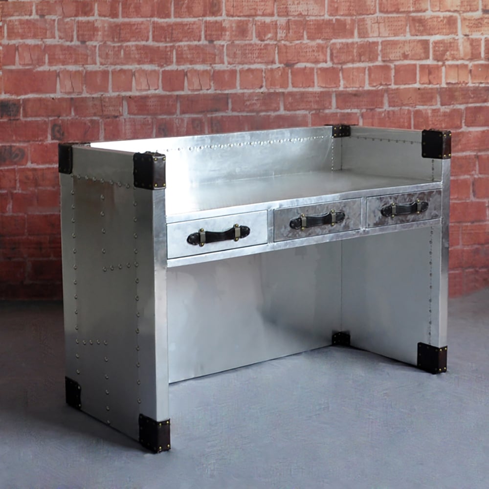 Industrial Silver Home Office Desk with Drawers Aluminum Writing Desk window image