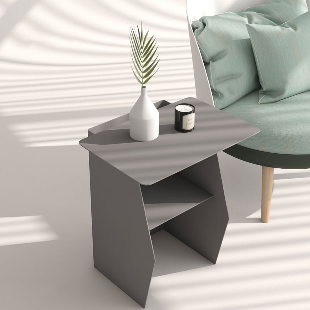 2-Tiered End Table with Storage Side Table Metal Gray window image