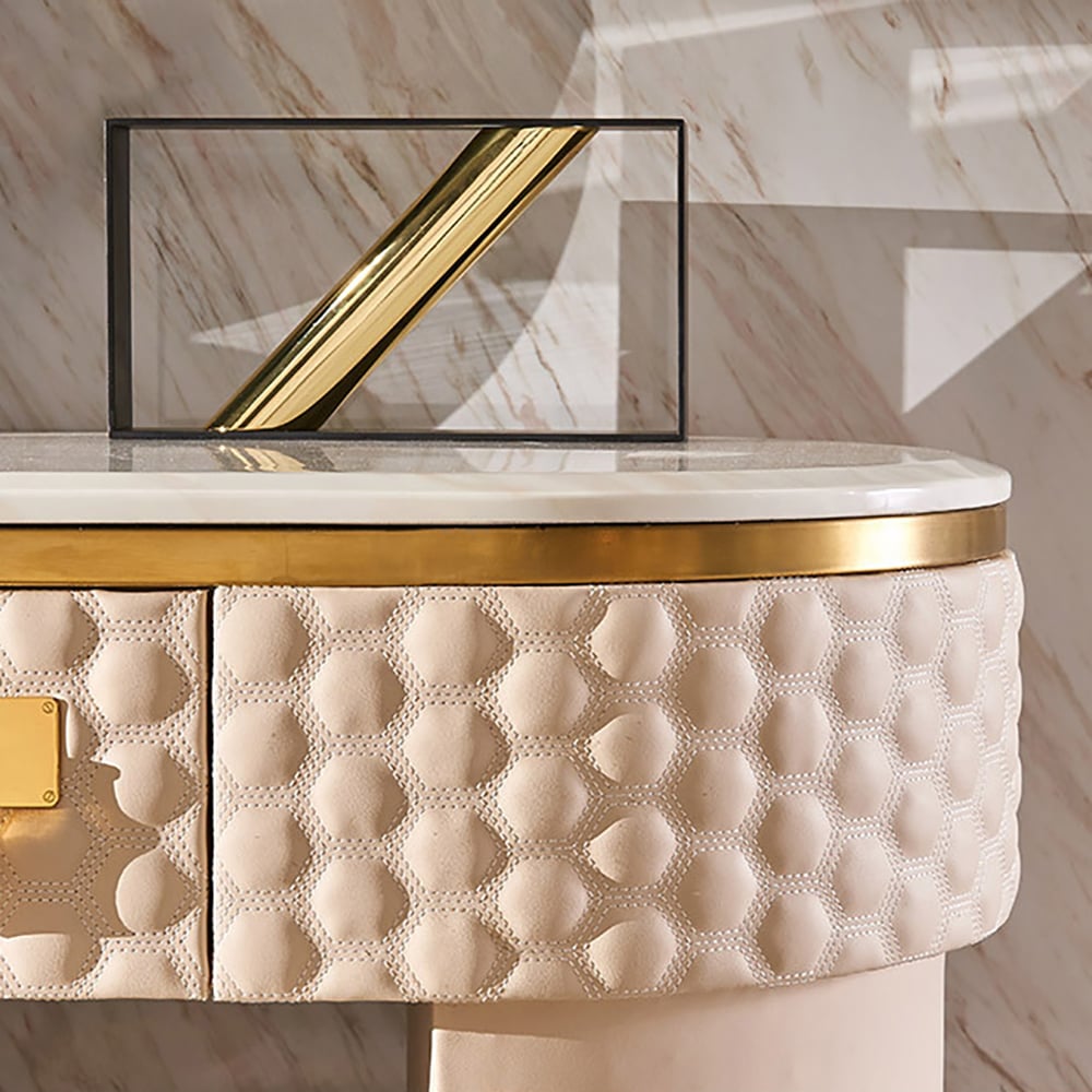 Contemporary Pink Makeup Vanity 1-Drawer Dressing Table Stool Included Gold Finish window image