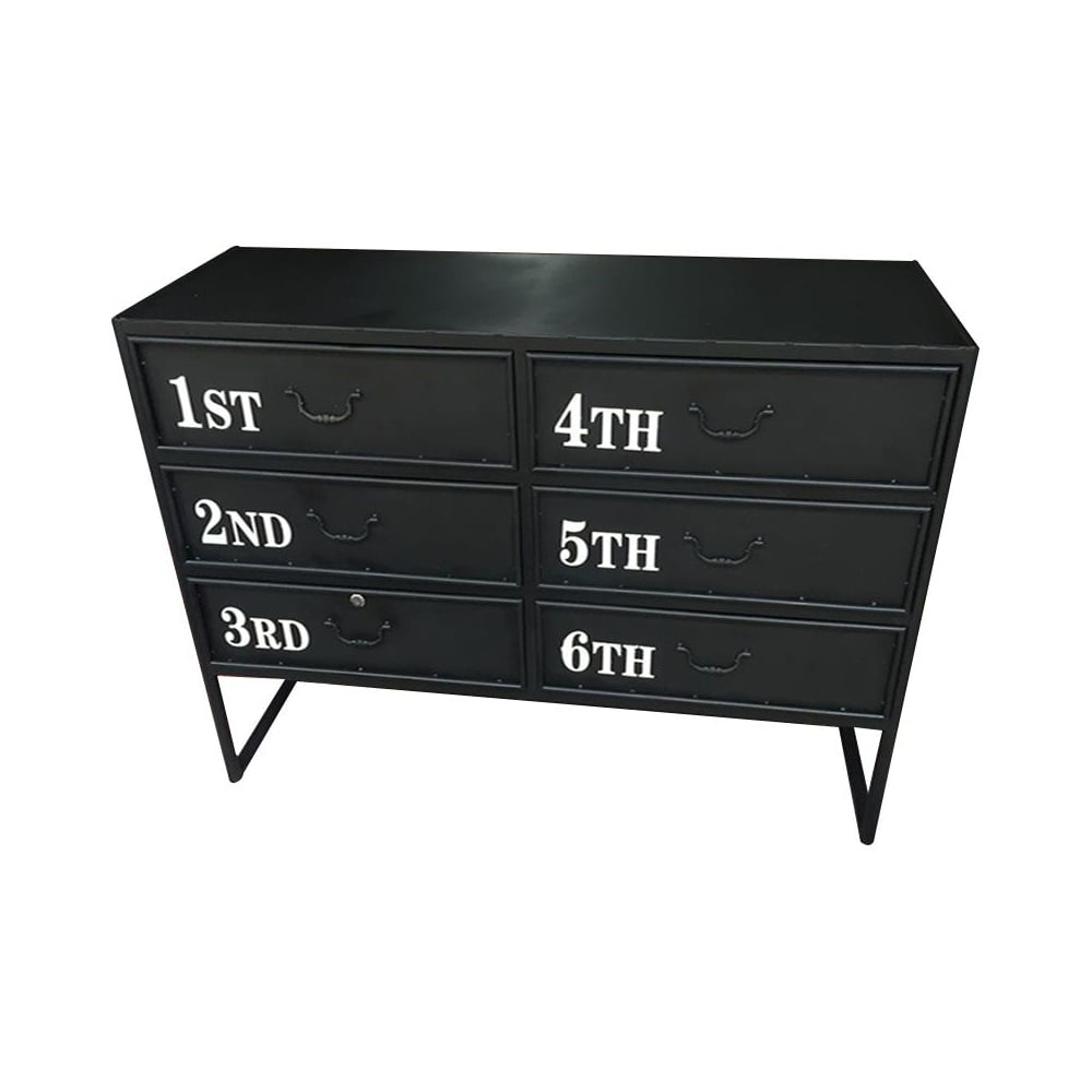 American Black Distressed Bedroom Dresser 6-Drawer Accent Metal Chest window image