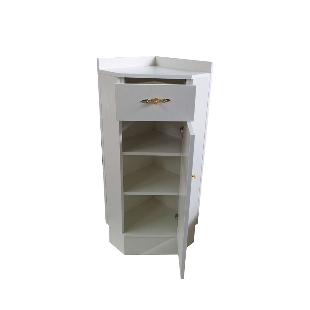 White Display Cabinet Rhombic Wood Corner Cabinet 15" window image