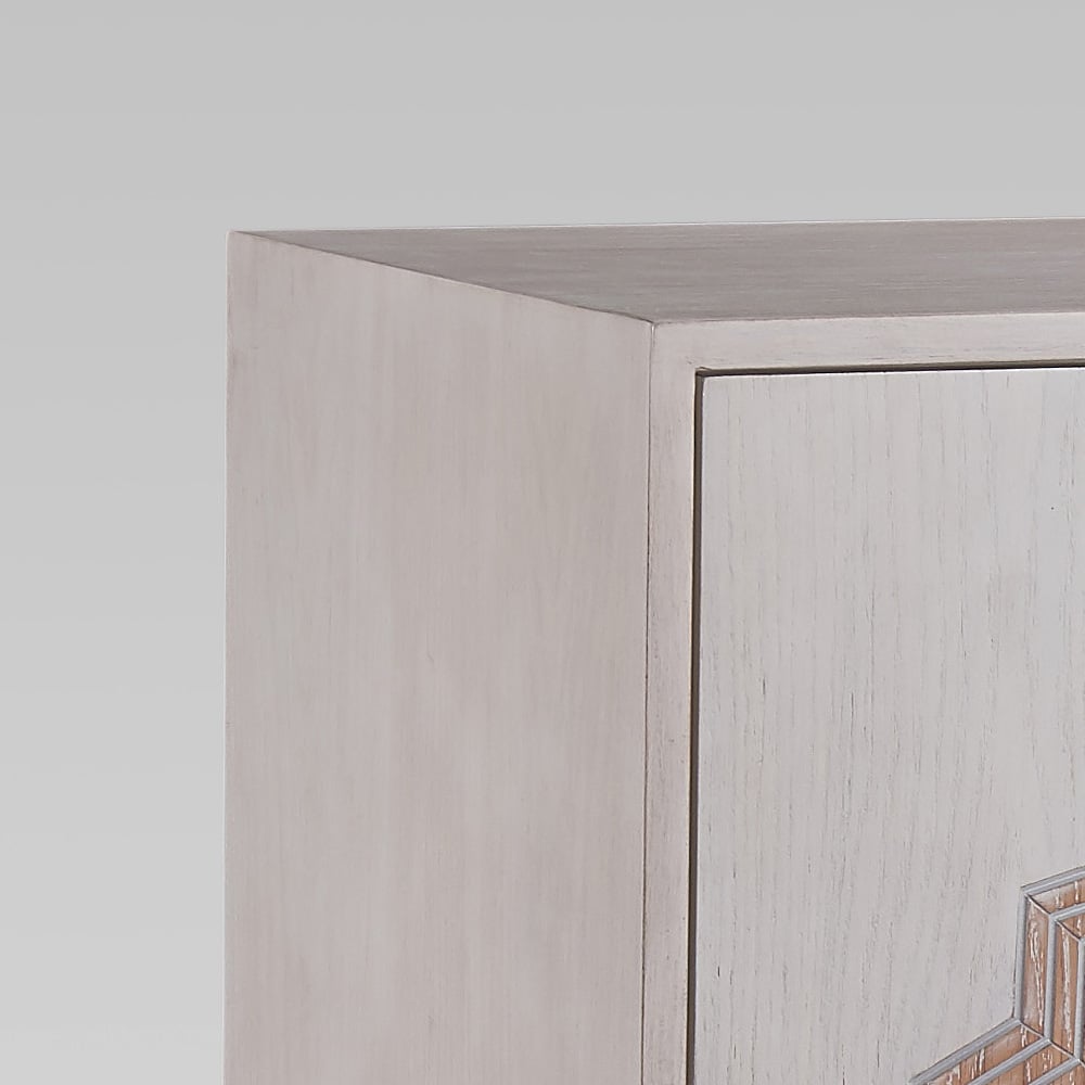 Postmodern Washed White Display Cabinet 2-Door Flower Embossment Accent Cabinet window image