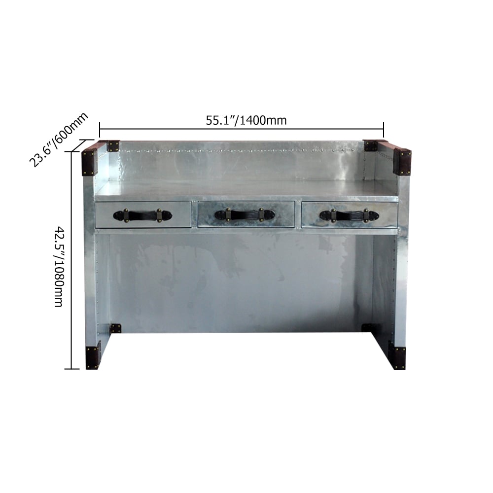 Industrial Silver Home Office Desk with Drawers Aluminum Writing Desk window image