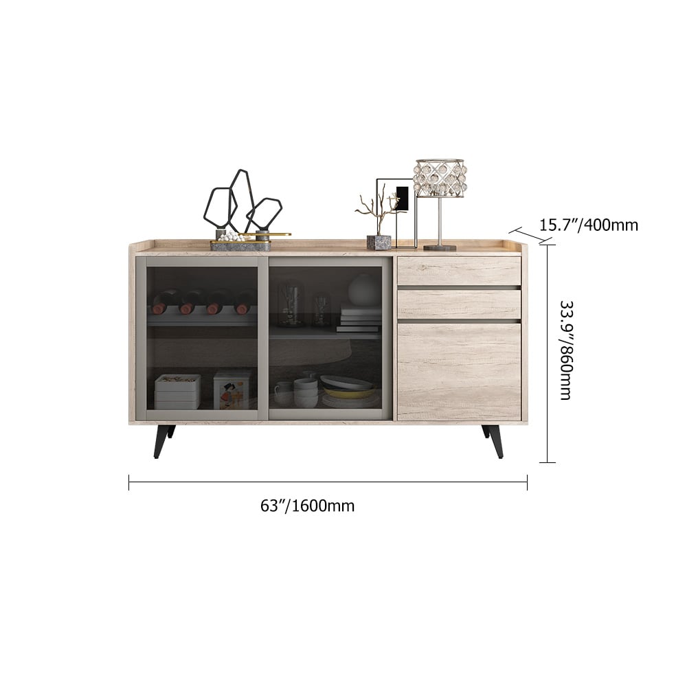 Nordic Bar Cabinet Tempered Glass Sliding Doors 63" Wine Cabinet with Storage window image