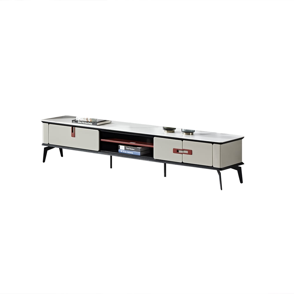 Nordic Off White TV Stand Stone Top Media Console with Storage｜Homary