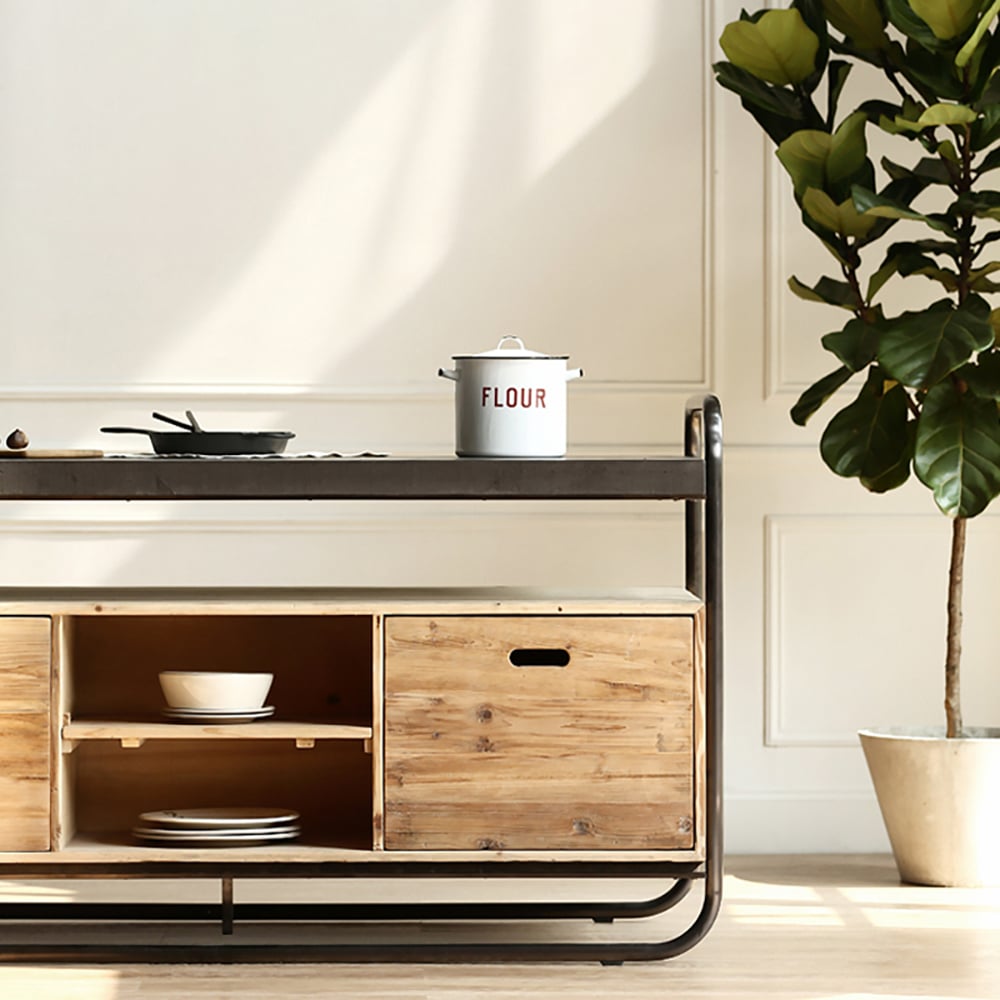 Industrial Rustic Buffet Metal Framed Sideboard with Shelves & Drawers window image