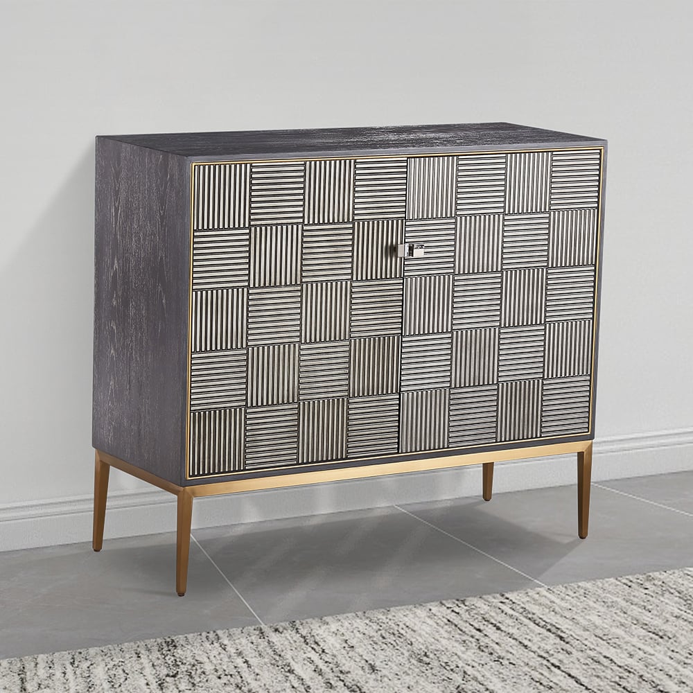 41" Novel Silver Gray Display Cabinet 2-Door Textile Patterns Accent Cabinet window image