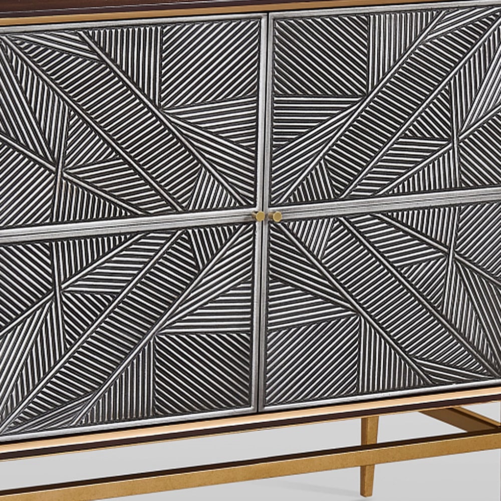 Postmodern Silver Grey Display Cabinet 2-Door 920mm Abstract Cabinet with Storage window image