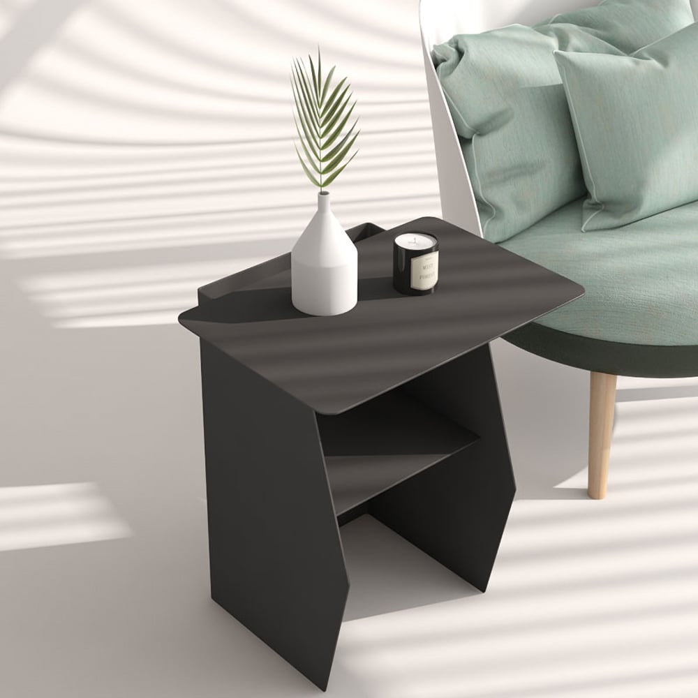 2-Tiered End Table with Storage Side Table Metal Gray window image