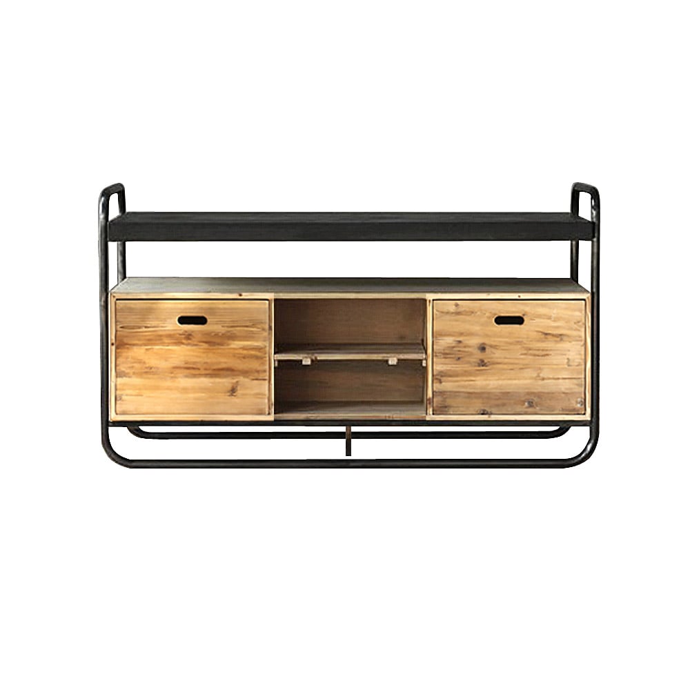 Industrial Rustic Buffet Metal Framed Sideboard with Shelves & Drawers window image