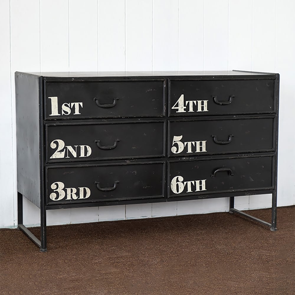 American Black Distressed Bedroom Dresser 6-Drawer Accent Metal Chest window image