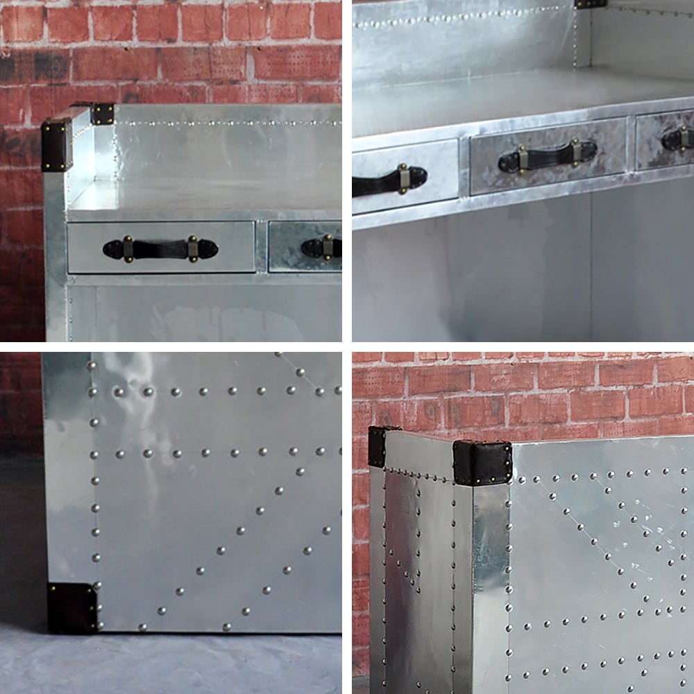 Industrial Silver Home Office Desk with Drawers Aluminum Writing Desk window image