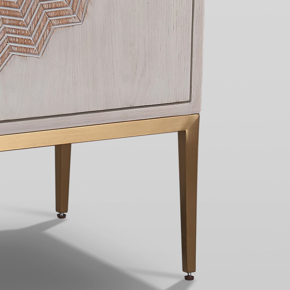Postmodern Washed White Display Cabinet 2-Door Flower Embossment Accent Cabinet window image