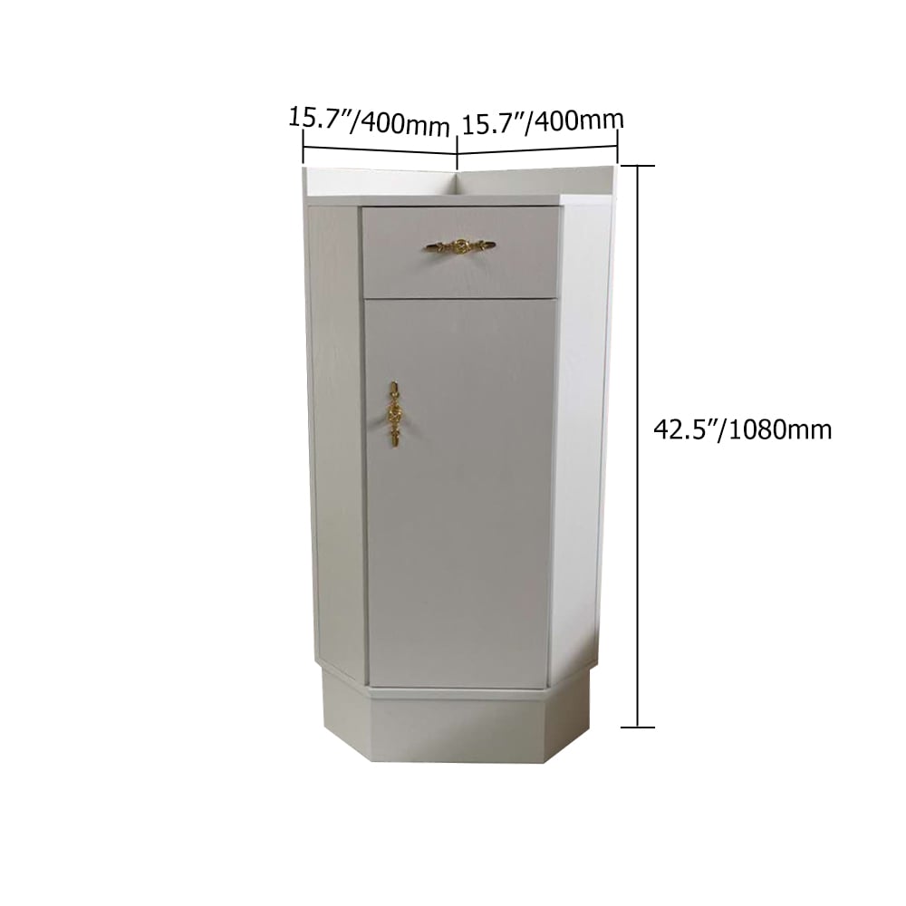 White Display Cabinet Rhombic Wood Corner Cabinet 15" window image