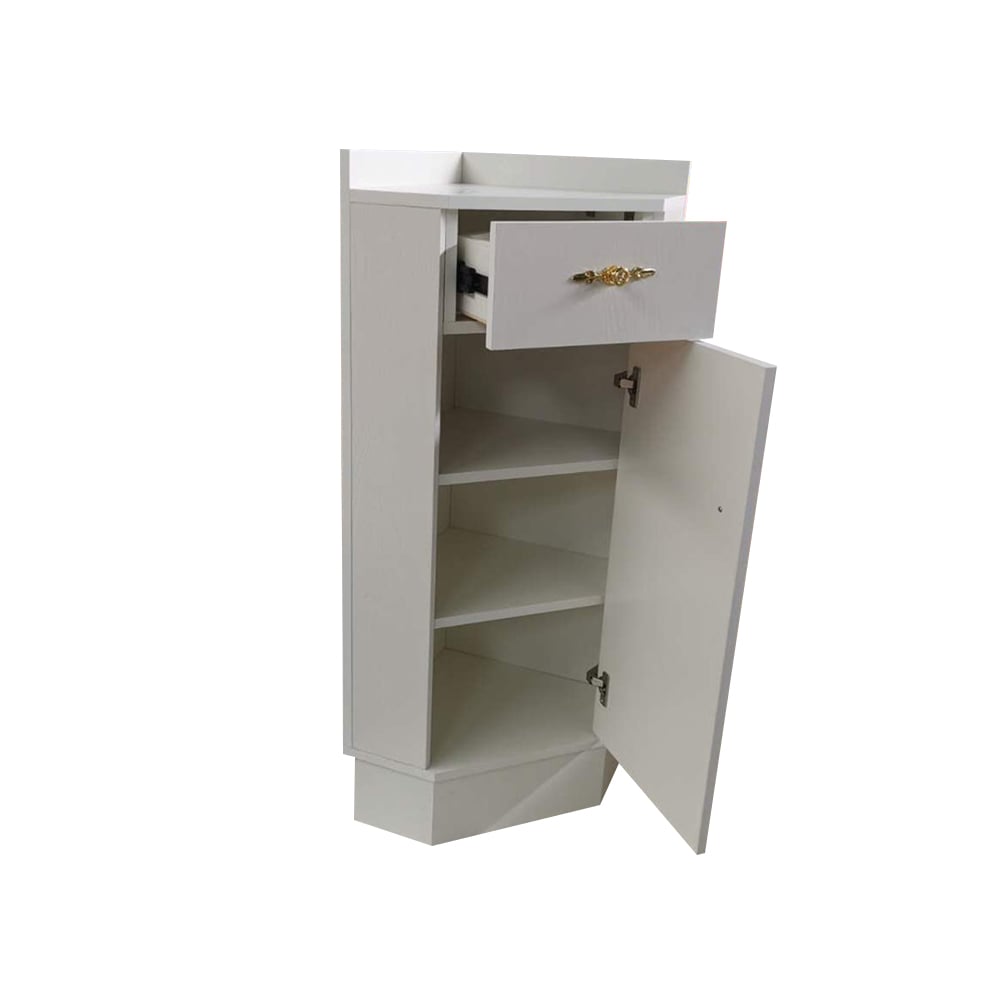 White Display Cabinet Rhombic Wood Corner Cabinet 15" window image