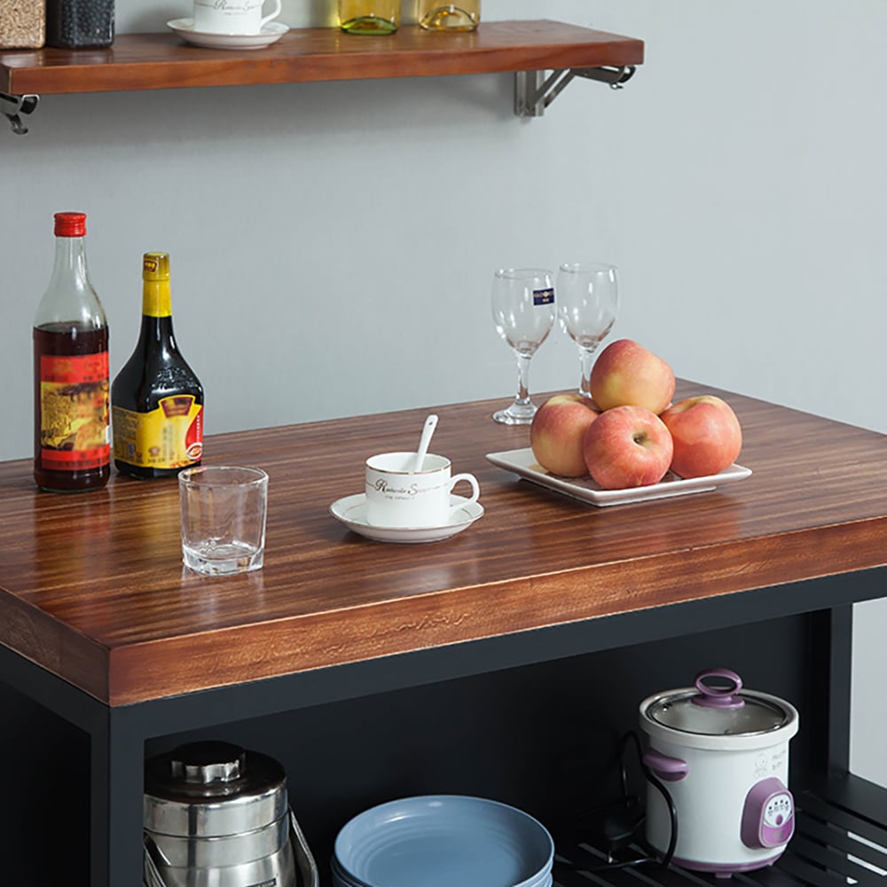 American Style Walnut Kitchen Island 4-Shelf 39" Kitchen Cabinet in Black window image