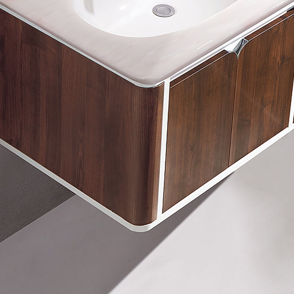 700mm Walnut Floating Bathroom Vanity Artificial Jade Top Integral Ceramics Basin 2-Door window image
