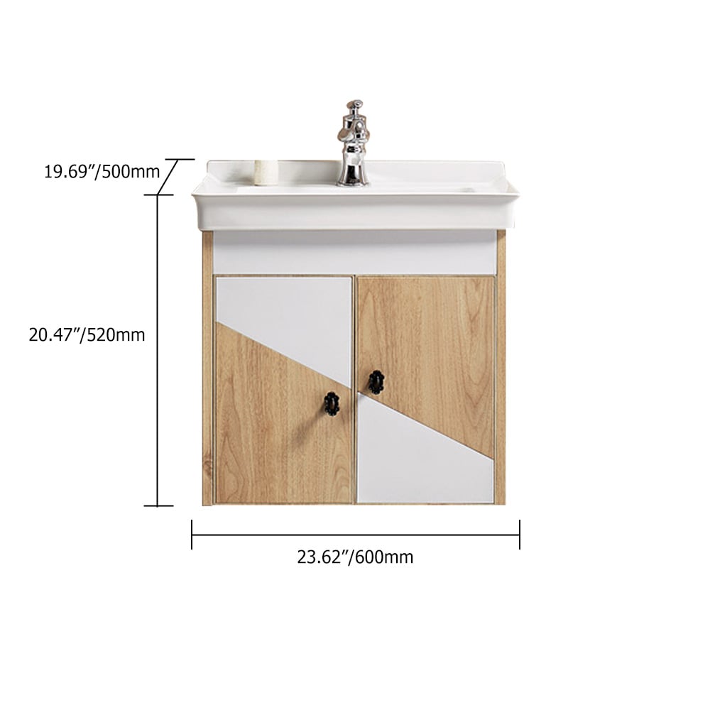 Mobile da bagno galleggiante bianco e naturale da 23,6", porta singola in ceramica senza tavolo Immagine della finestra