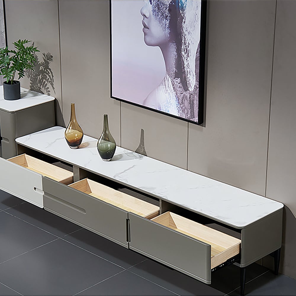 Italian Minimalist TV stand Sintered Stone Top Gray Media Console 3-Drawer window image