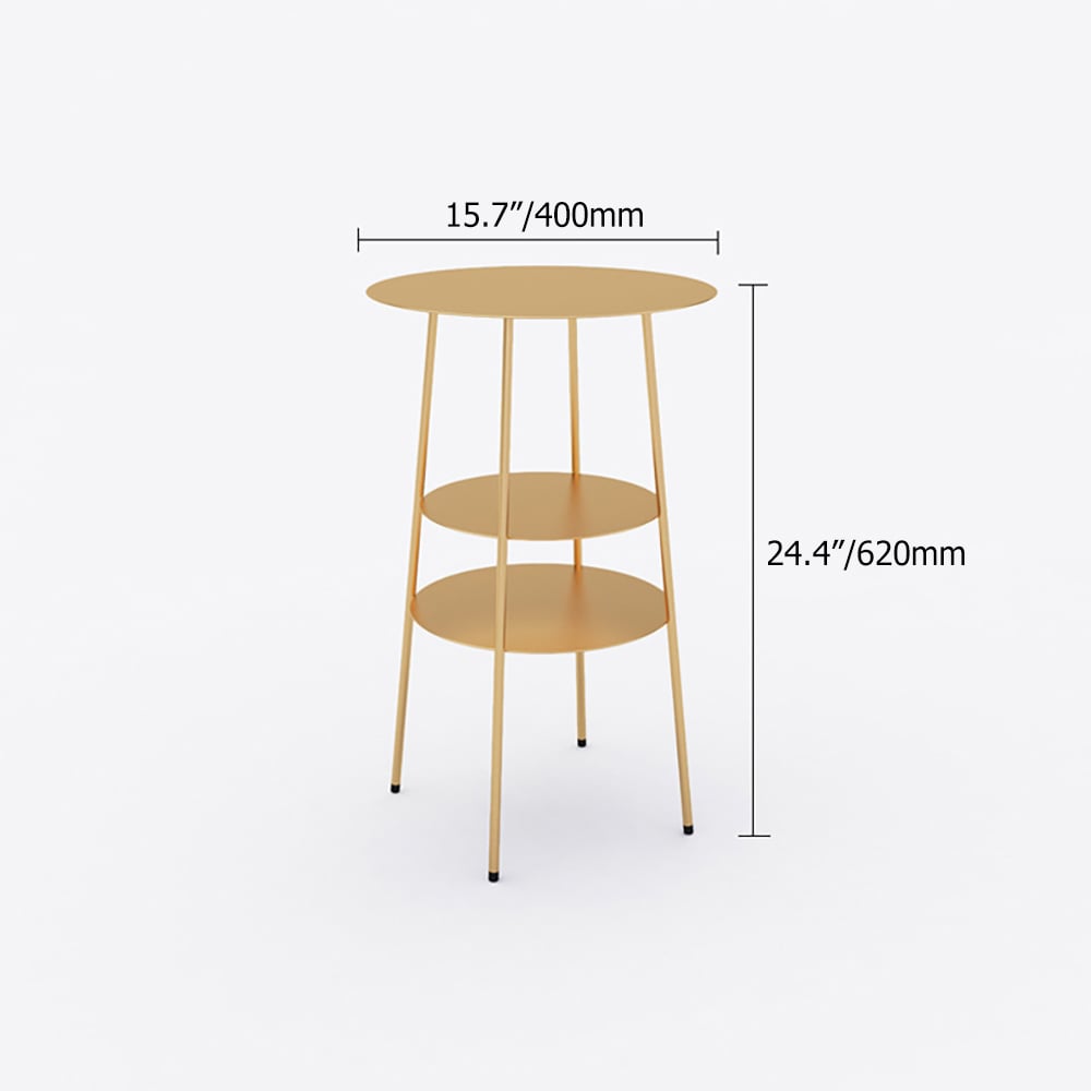 3-Tiered Gold Modern Round End Table with Shelf Metal Frame window image