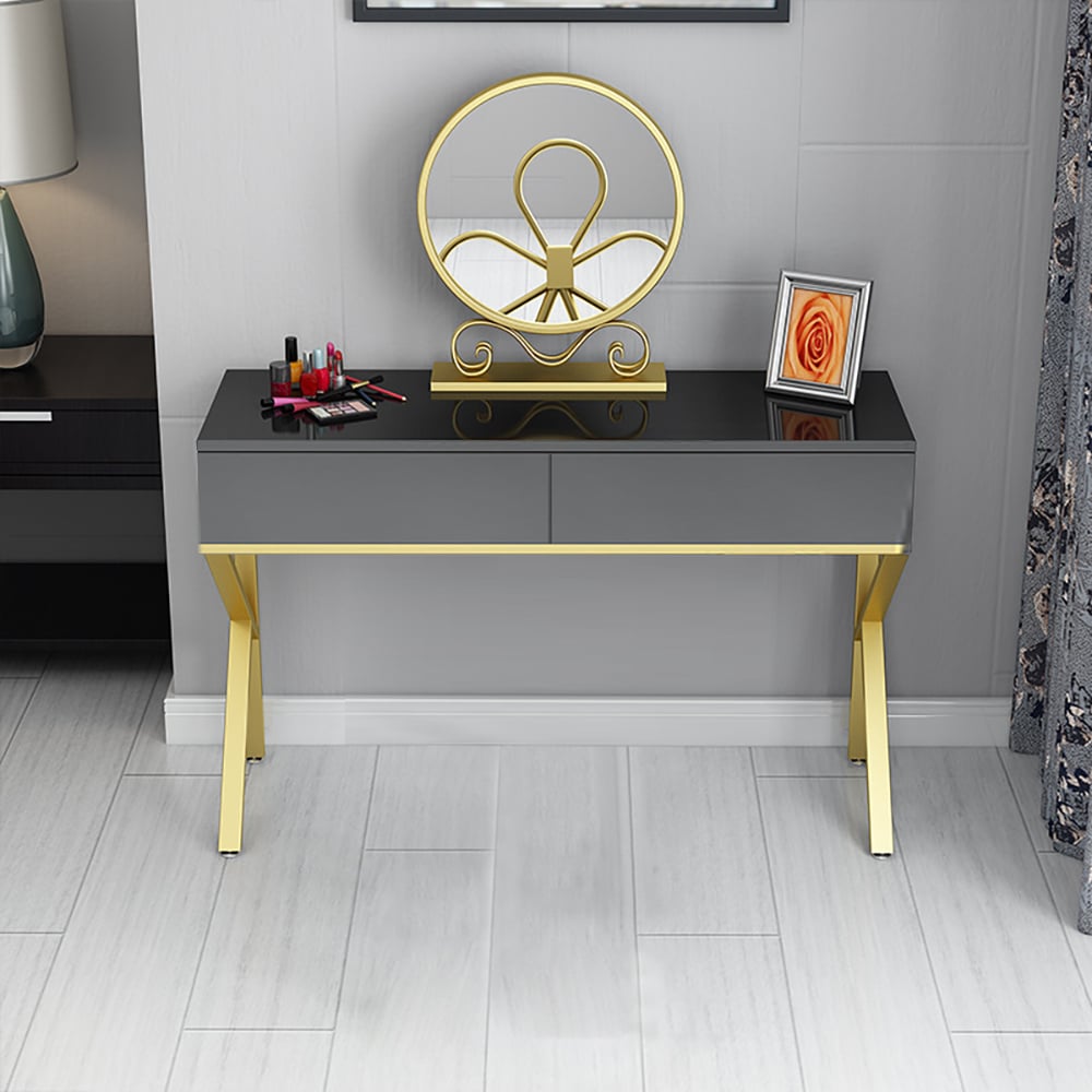 Nordic 39" Black Makeup Vanity Set 2 Drawers Standing Mirror Included Gold Finish window image