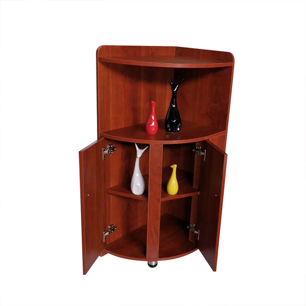 Walnut Display Cabinet 2-Door & 3-Shelf Wood Storage Cabinet Gold Finish window image