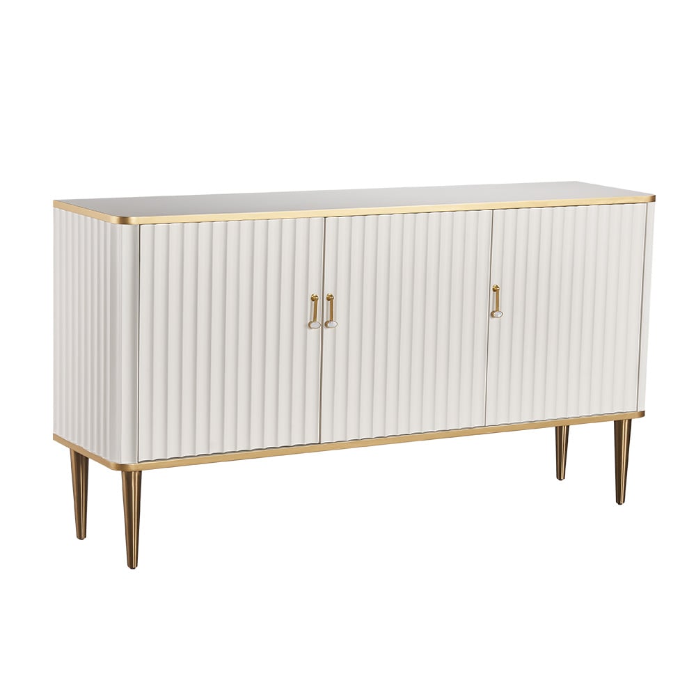 Contemporary Off White Buffet 3-Door Light Luxury Sideboard Gold Finsh window image