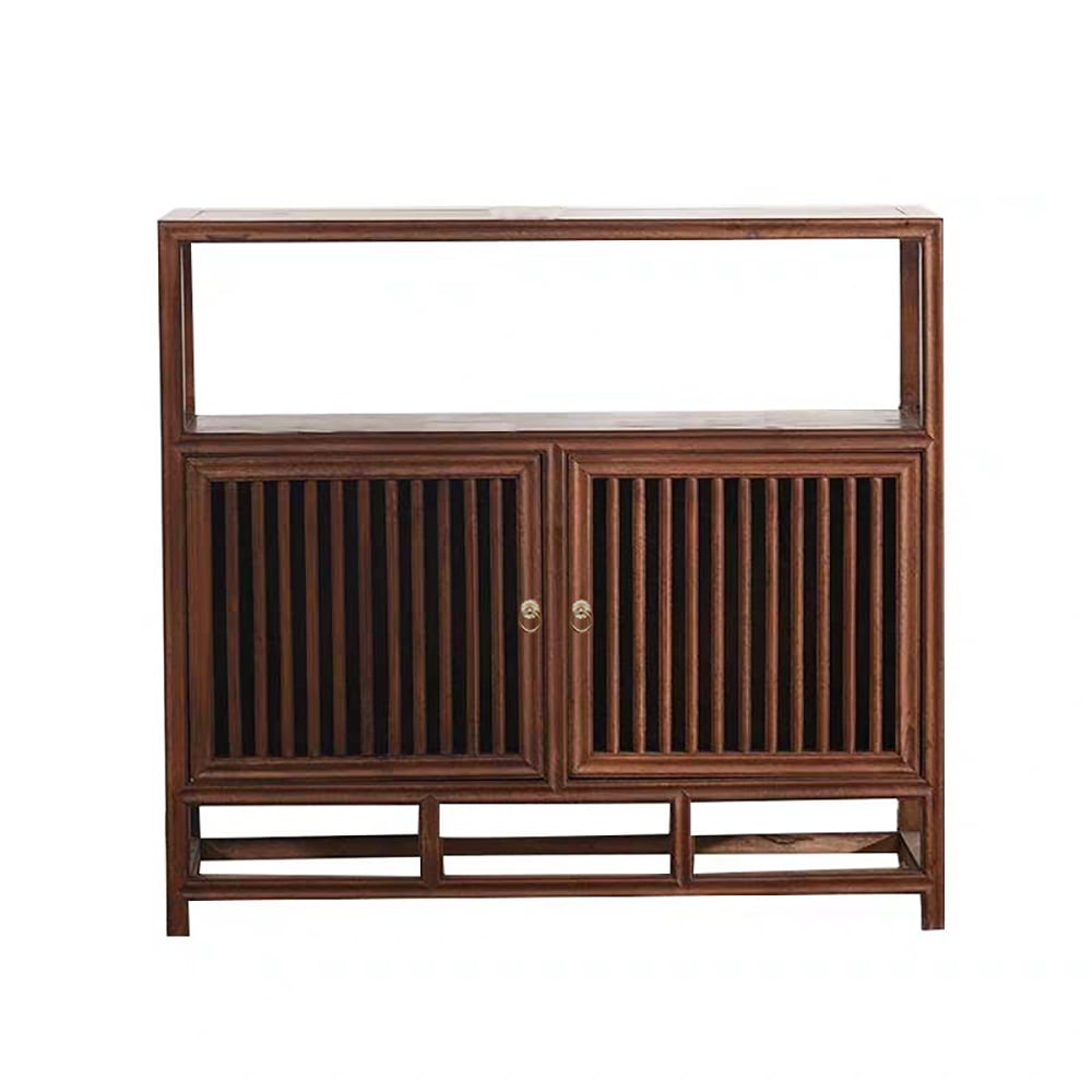 Vintage Walnut Sideboard Neo Chinese Buffet Crib Doors & Open Storage window image