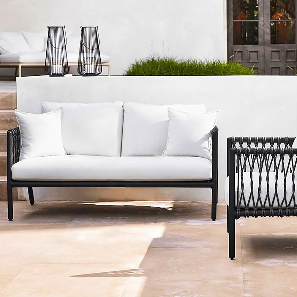 2-Seater PE Rattan Outdoor Sofa Loveseat with Aluminum Frame and Cushion Back window image