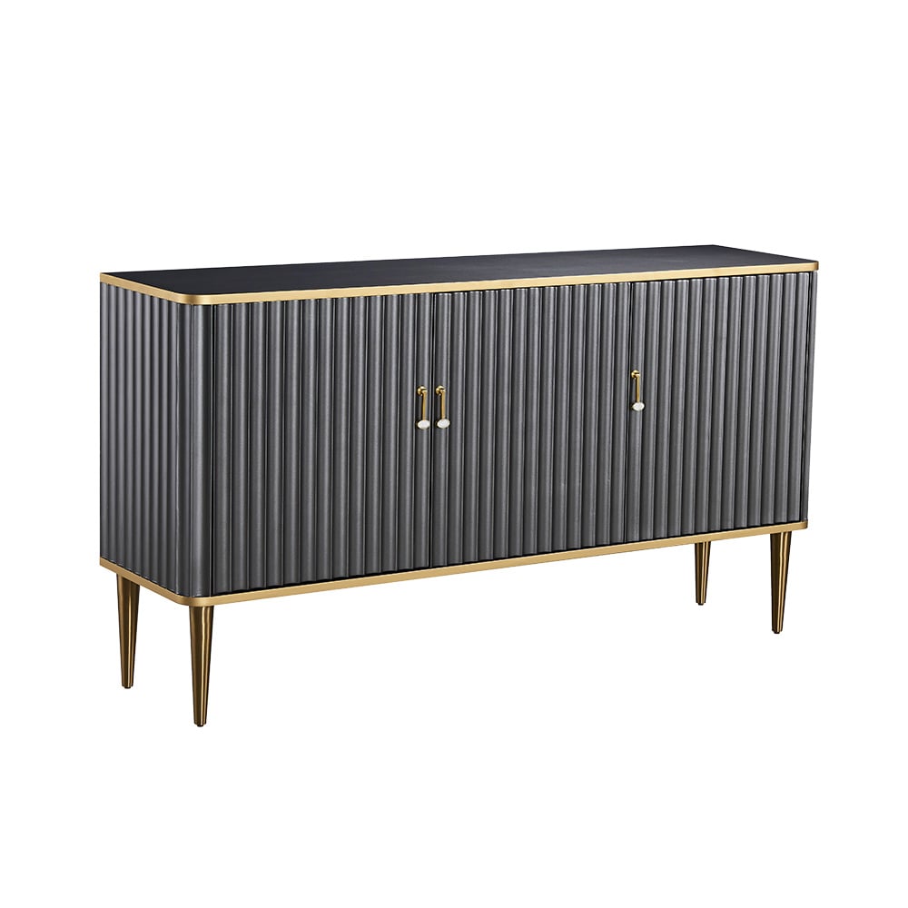 Contemporary Black Buffet 3-Door Light Luxury Sideboard Gold Finsh window image
