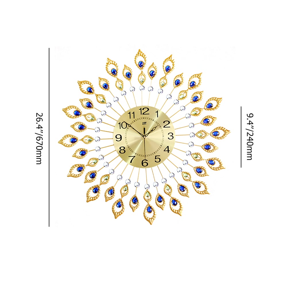 26.4" Creative Luxury Peacock Feathers European Modern Style Wall Clock window image