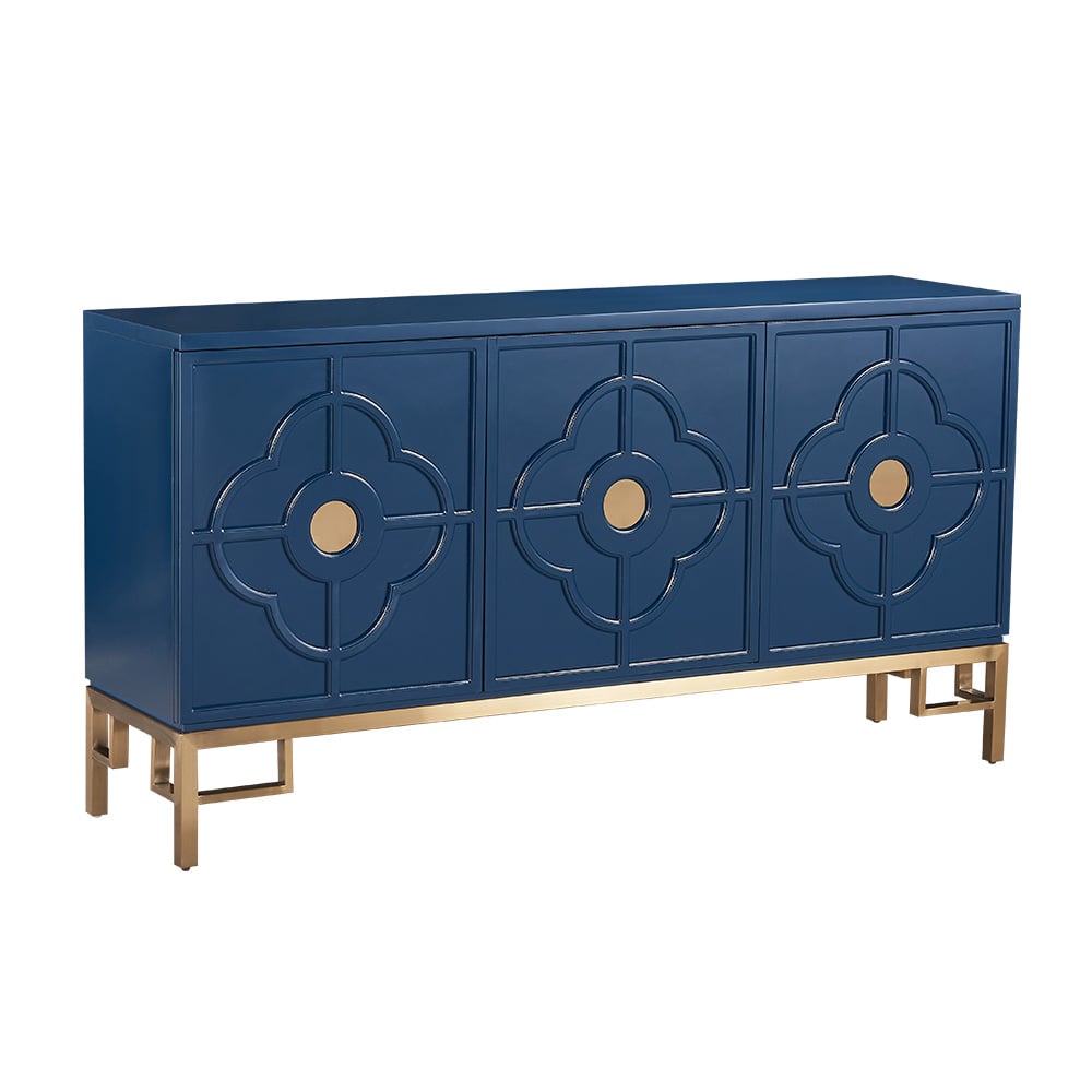 White Buffet 3-Door Clover Embossment Sideboard Gold Finish window image