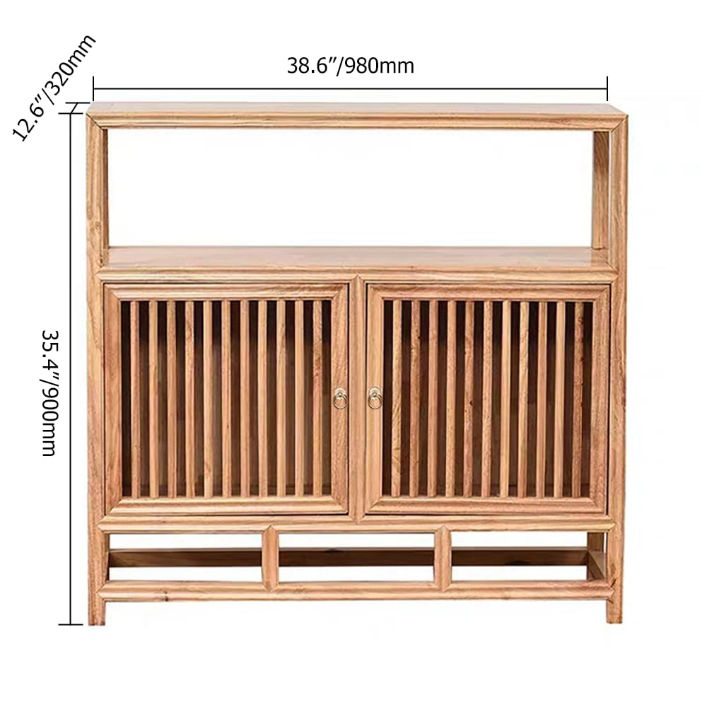 Vintage Walnut Sideboard Neo Chinese Buffet Crib Doors & Open Storage window image