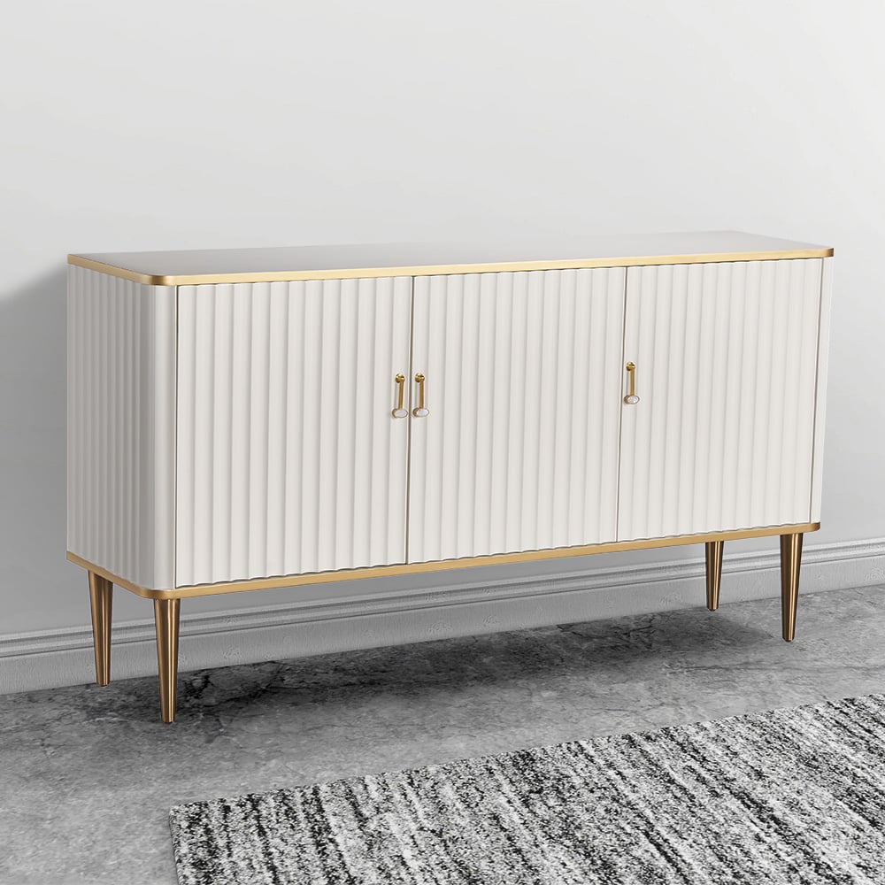 Contemporary Off White Buffet 3-Door Light Luxury Sideboard Gold Finsh window image