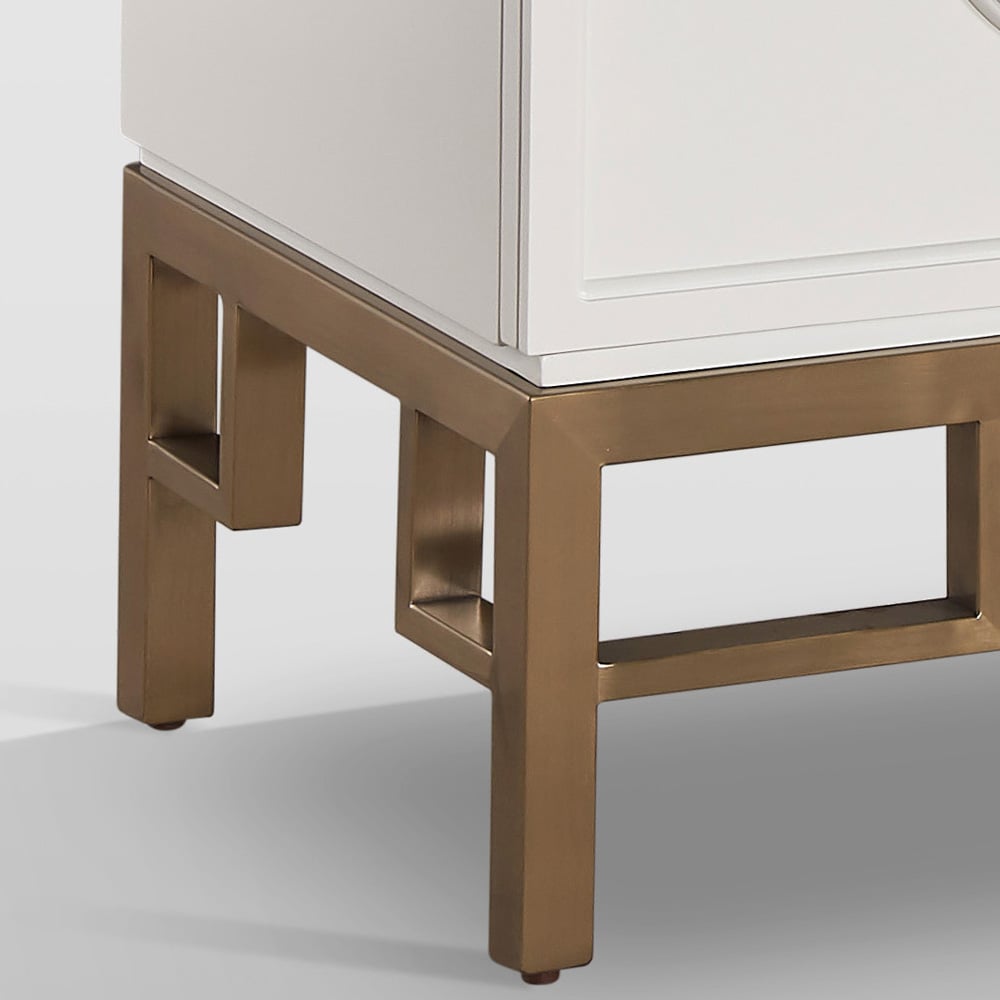 White Buffet 3-Door Clover Embossment Sideboard Gold Finish window image