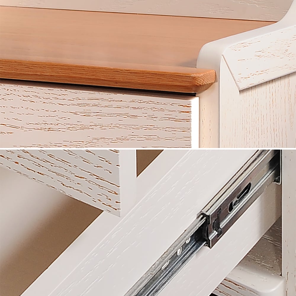 Table de chevet Nordic blanc cassé et noyer de couleur contrastante avec 2 tiroirs image de fenêtre